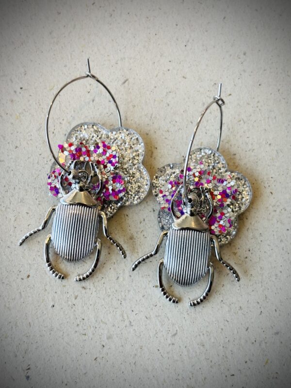 Boucles d'oreilles SCARABEÏ argenté/gris