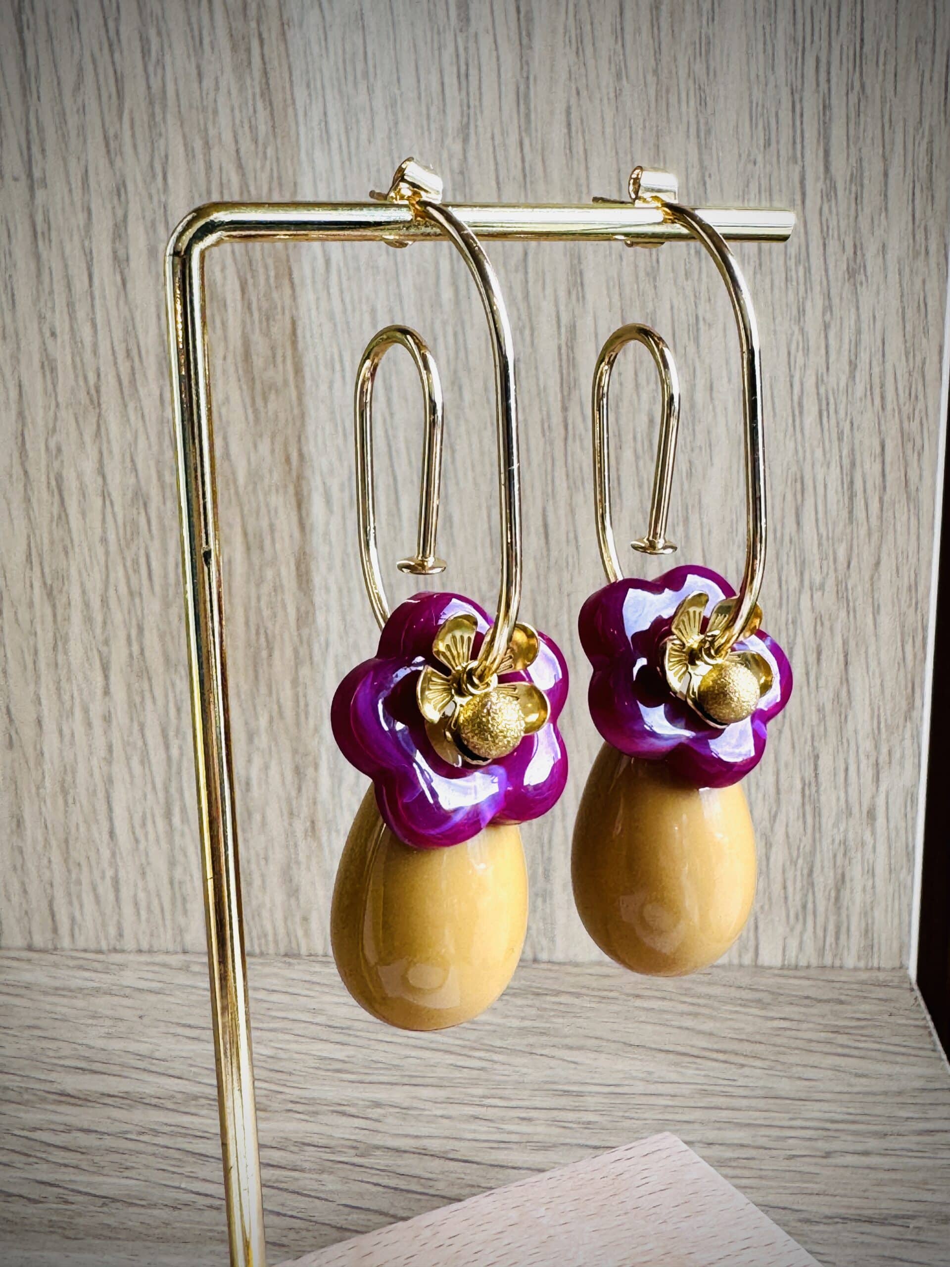 Boucles d'oreilles CHIARRA marron, fuschia