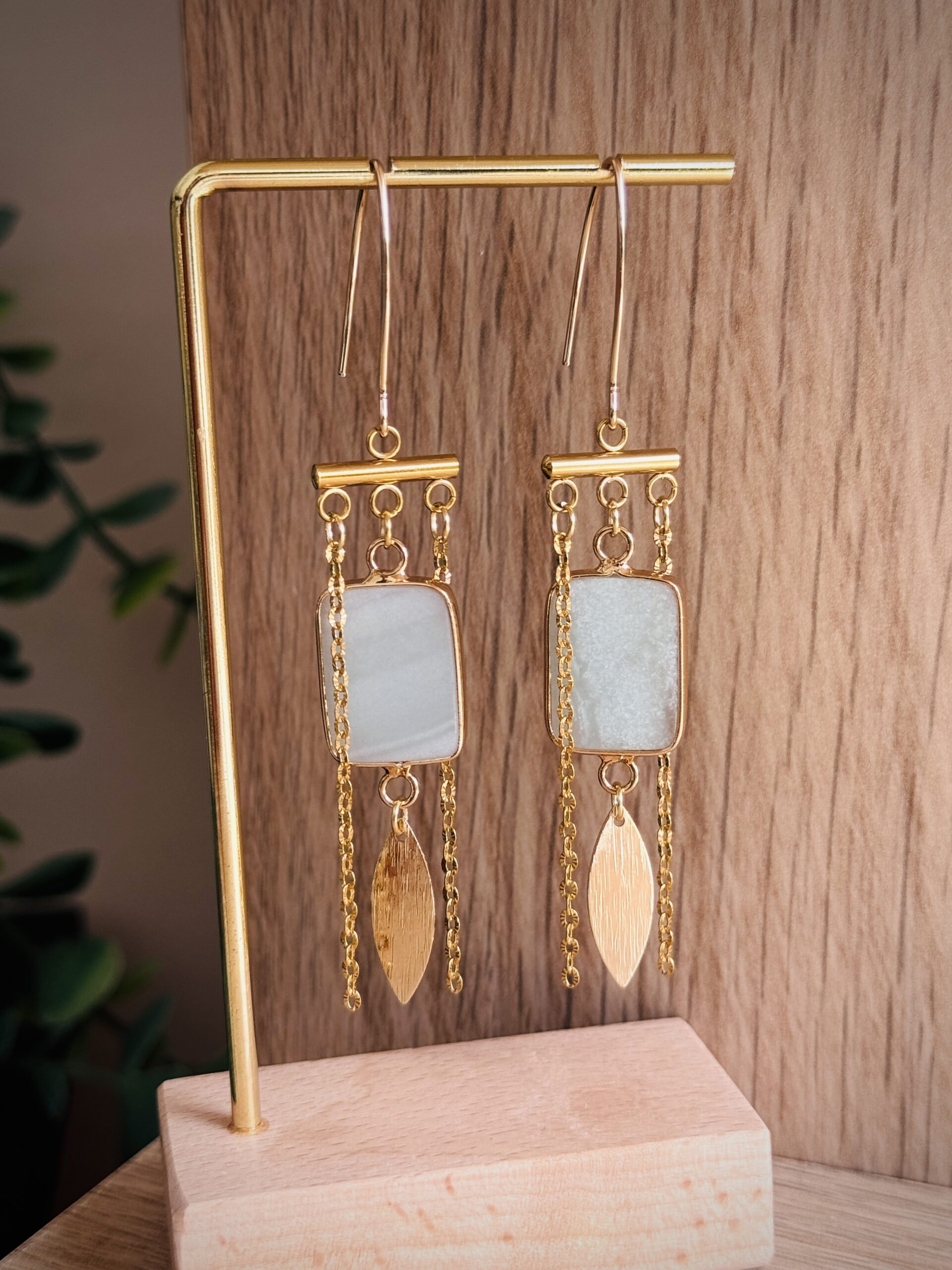 Boucles d'oreilles AMBRE vert d'eau