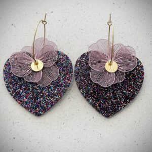 Boucles d'oreilles ROXANE prune à paillettes