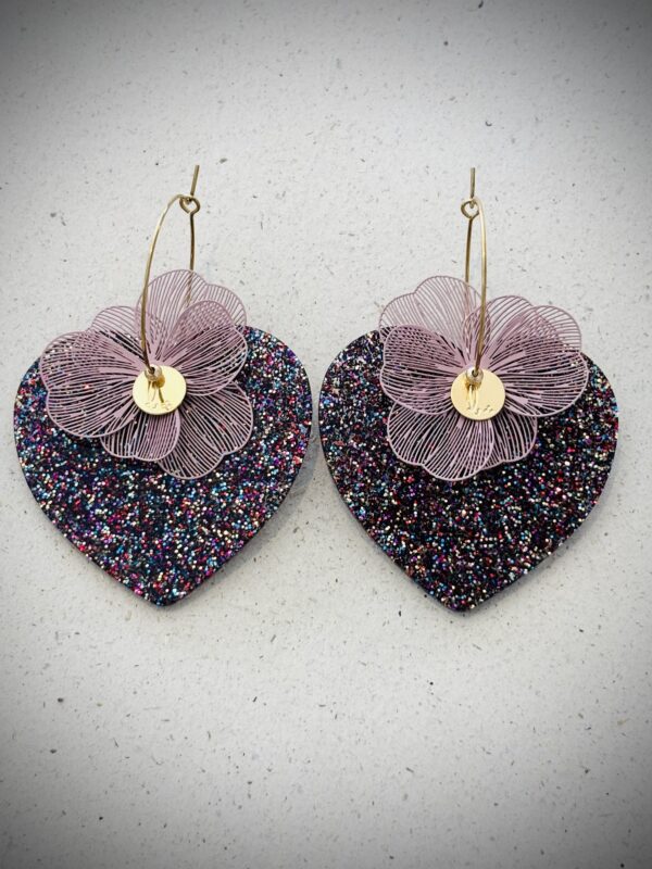 Boucles d'oreilles ROXANE prune à paillettes