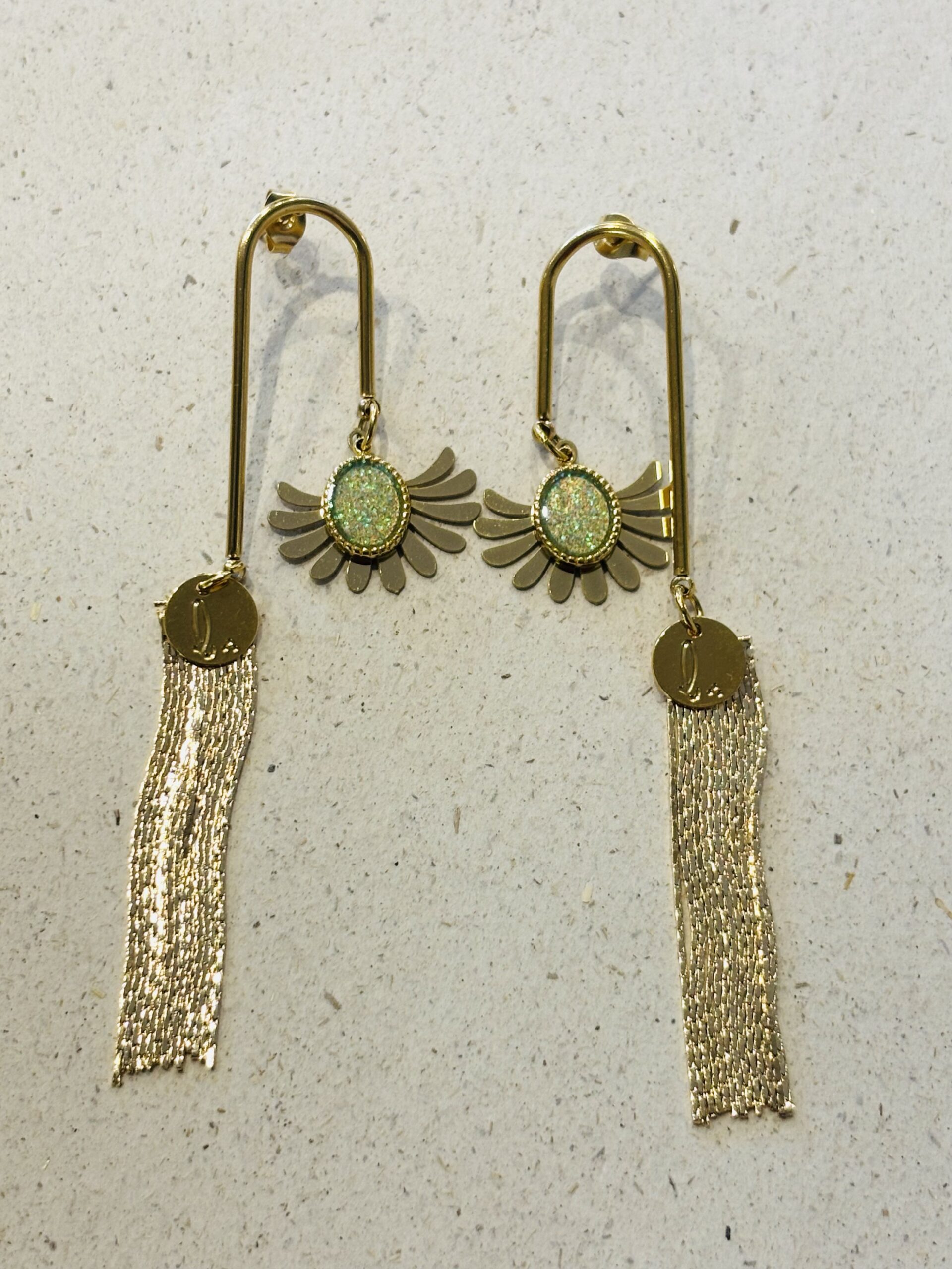 Boucles d'oreilles CHANTAL vert paillettes