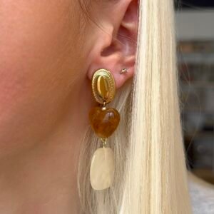 Boucles d'oreilles ANIE marron, crème