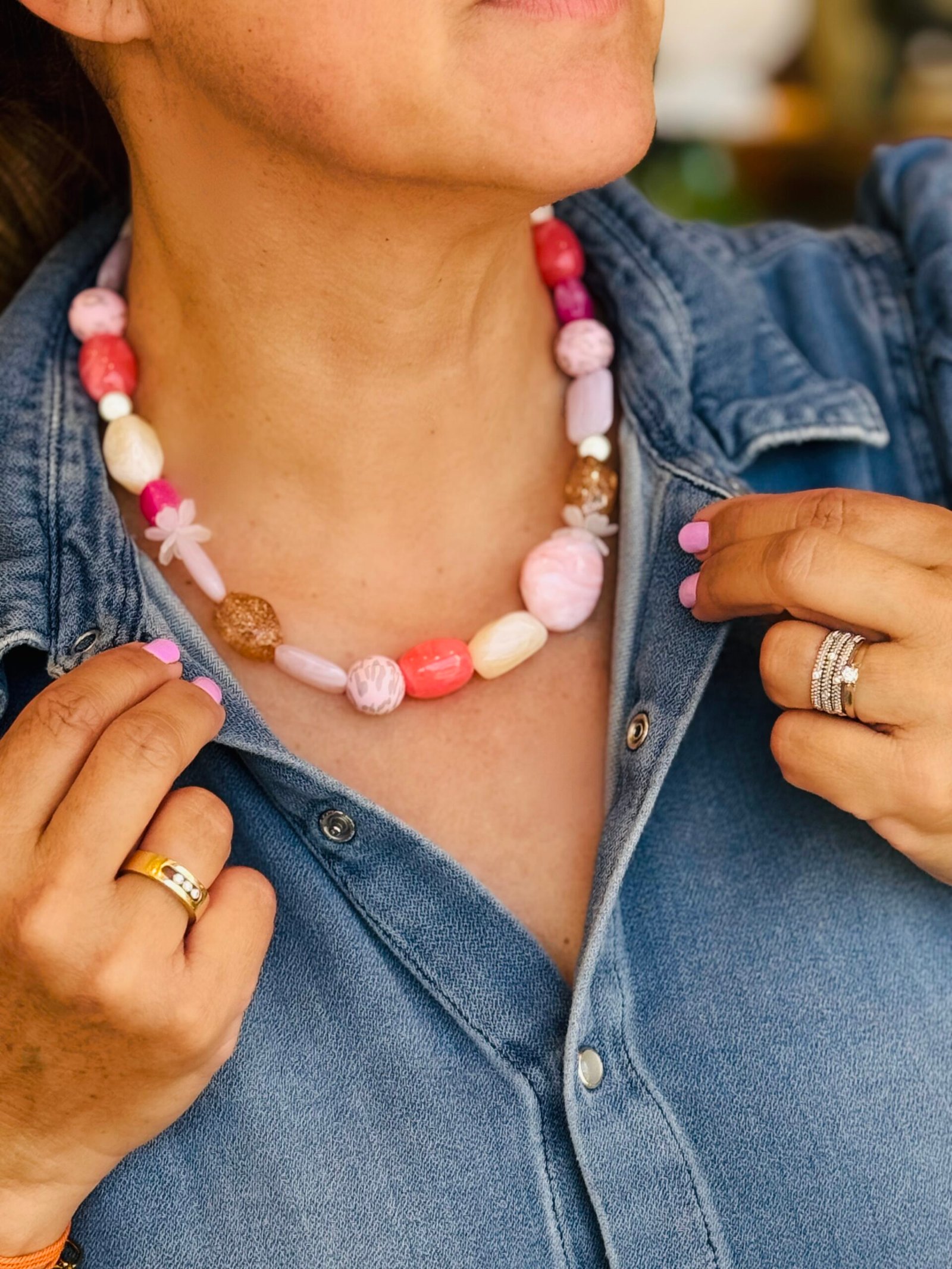 Collier SOLEIL nuance de rose