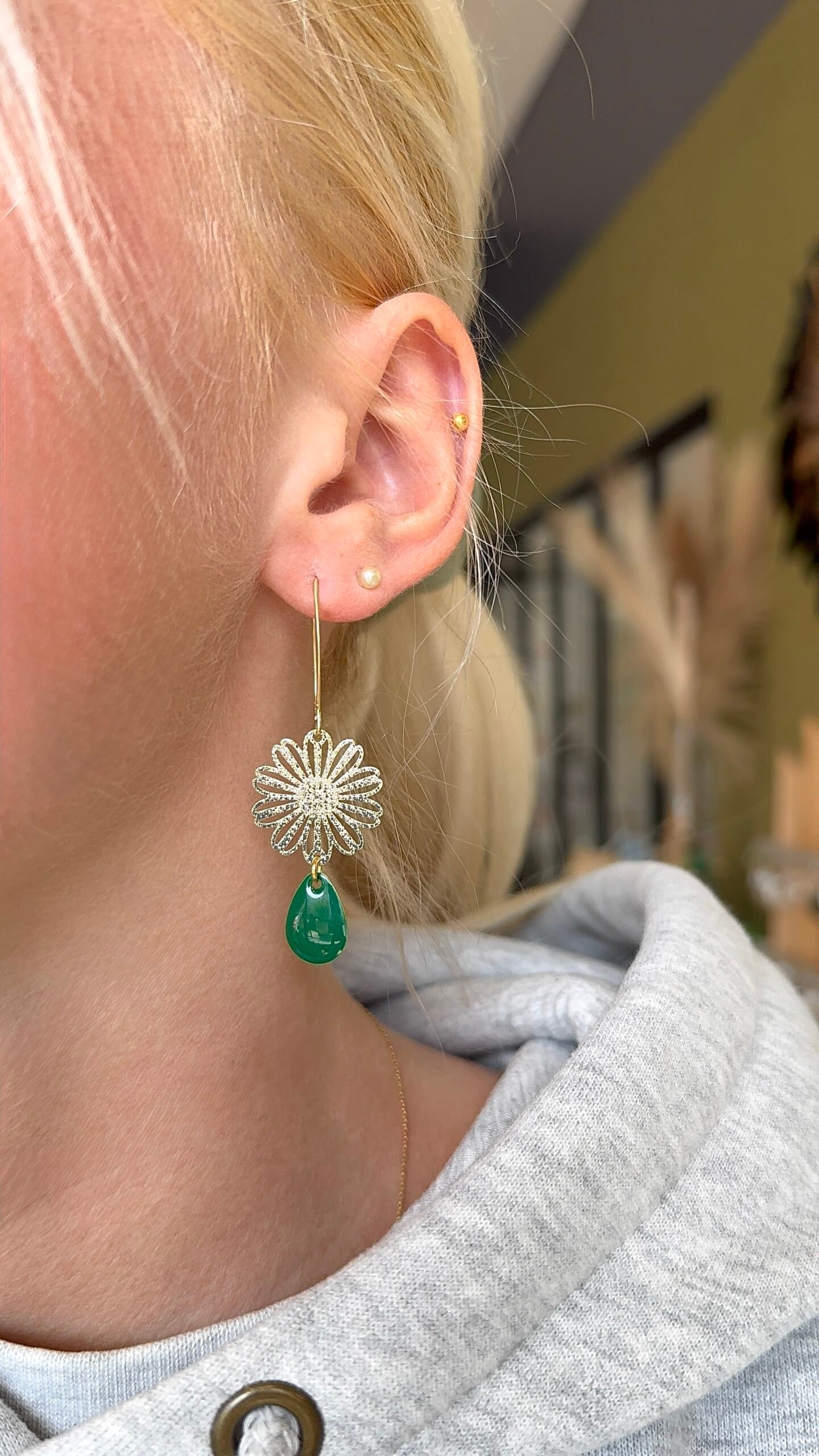 Boucles d'oreilles OEILLET vert