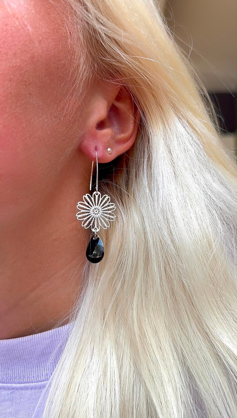 Boucles d'oreilles OEILLET noir, argent – Image 2