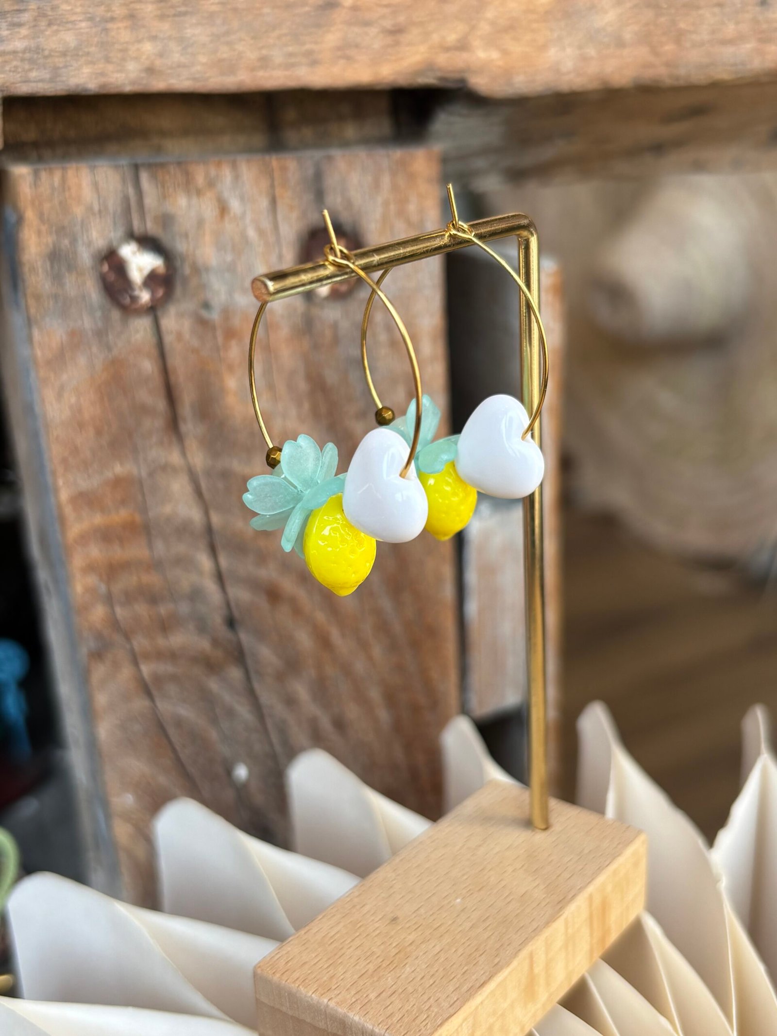 Boucles d'oreilles JULIA vert d'eau, jaune