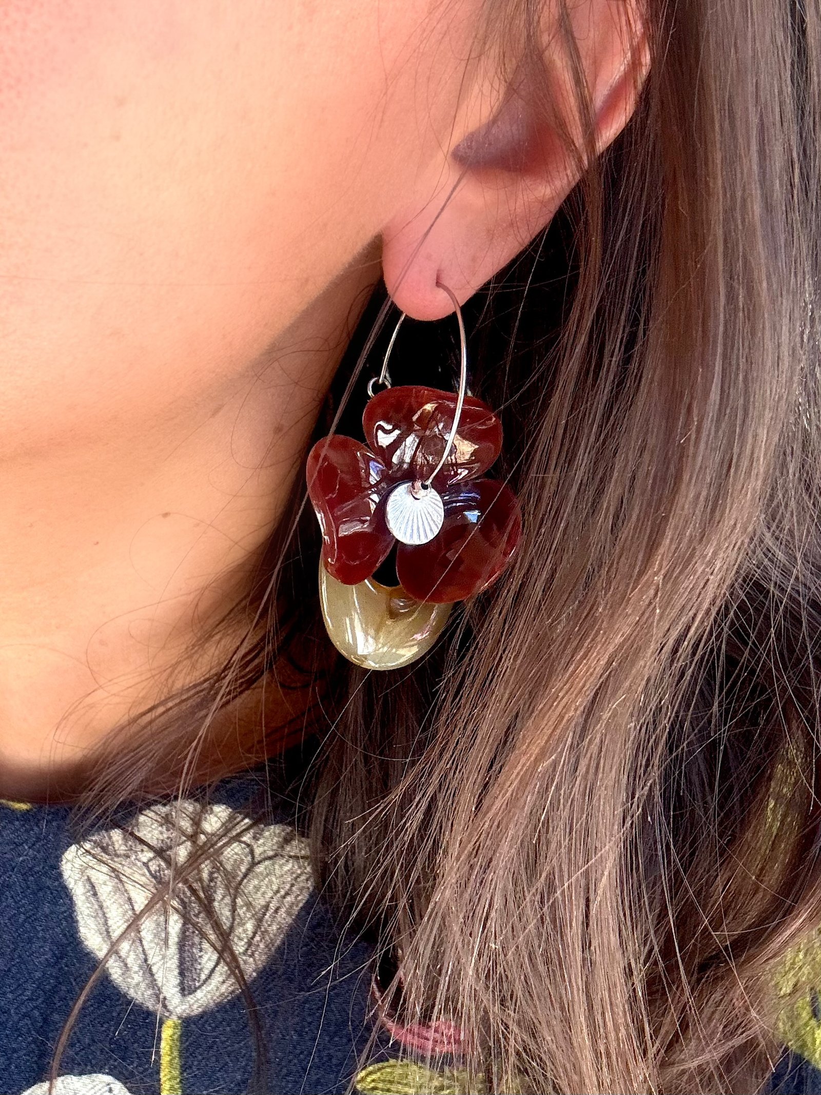 Boucles d'oreilles ROSY marron, kaki