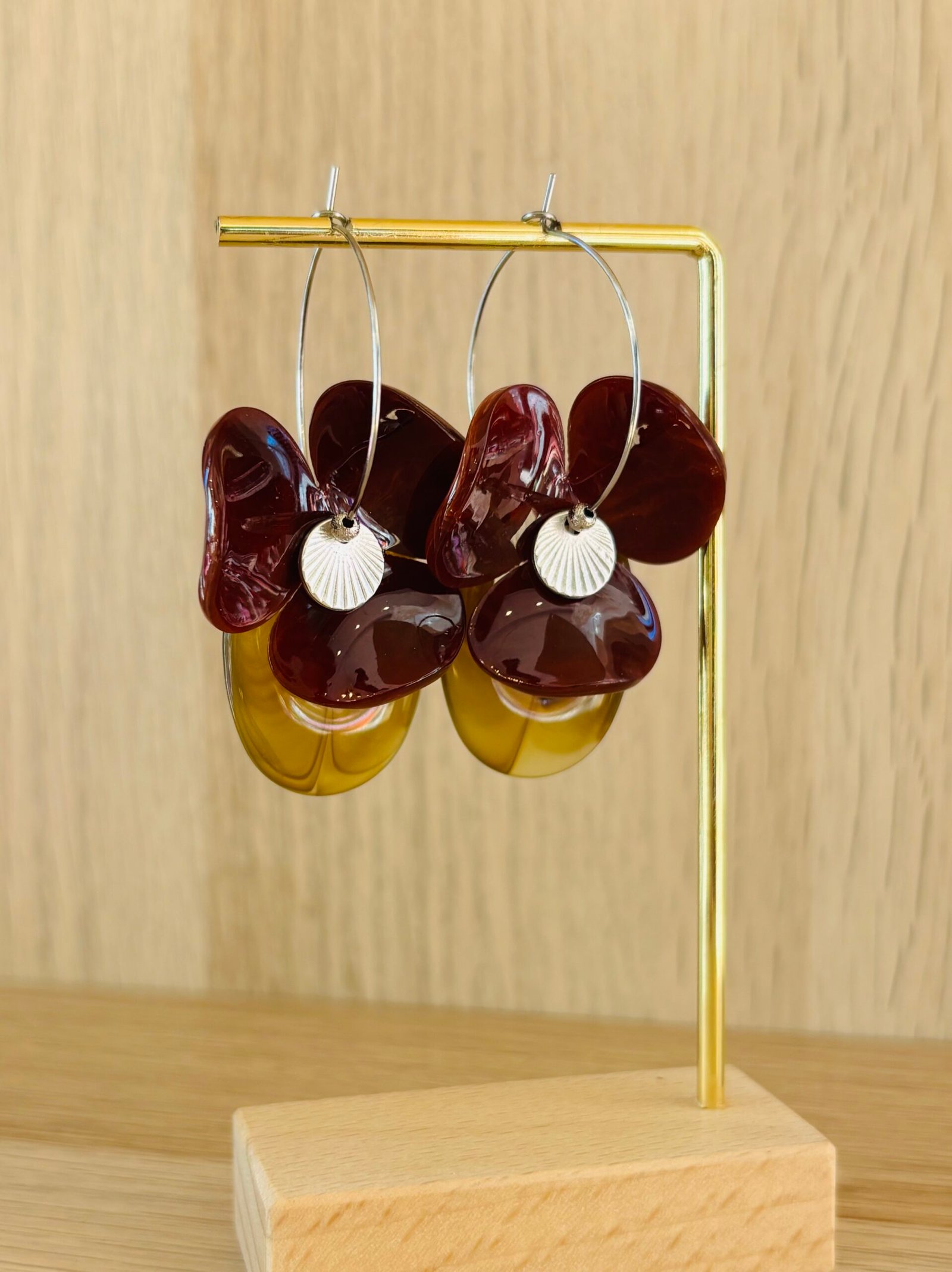 Boucles d'oreilles ROSY marron, kaki – Image 2